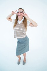 Happy geeky hipster dancing