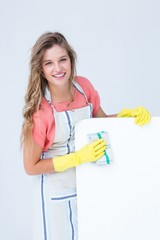 Hipster woman cleaning poster