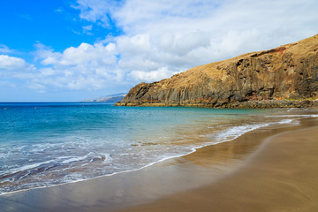 Tropical Prainha beach on coast of Madeira island, Portugal