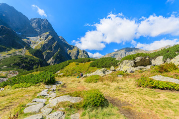 Fototapeta na wymiar Hiking trail from Morskie Oko in summer, Tatra Mountains, Poland