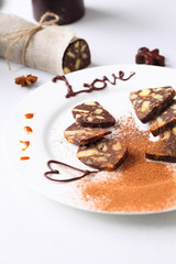 chocolate sausage with decorations