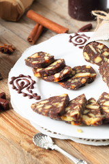 chocolate sausage with decorations