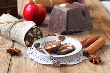 chocolate sausage with decorations