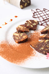 chocolate sausage with decorations