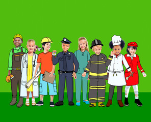 Children Kids Dream Jobs Diversity Occupations Concept