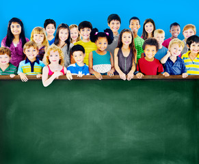Diversity Friendship Group of Kids Education Blackboard Concept