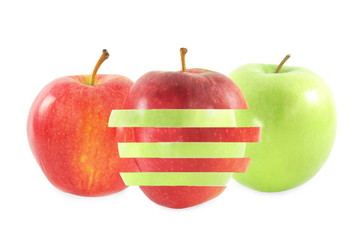red and green apple with slice closeup
