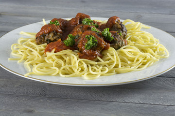 Meatballs with pasta.