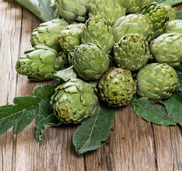 Artichokes on a wooden