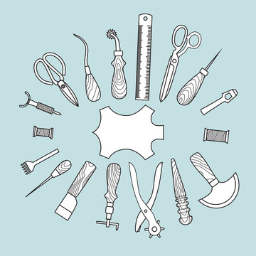 Leather working tools vector illustration
