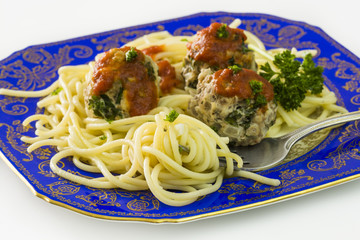 Meatballs with pasta.