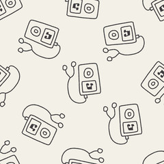 music player doodle drawing seamless pattern background