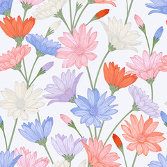 Vector seamless pattern with  flowers