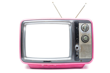 Pink Vintage TV on  white background