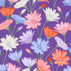 Vector seamless pattern with  flowers