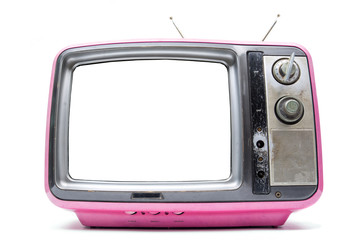 Pink Vintage TV on  white background