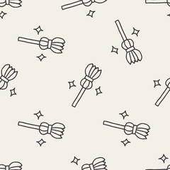 broom doodle drawing seamless pattern background