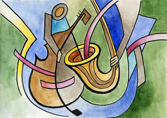 Abstract art design with trump and contrabass © tereks