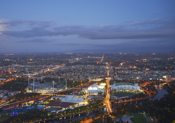 Fototapeta na wymiar aerial view of stadiums, Melbourne