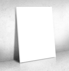 Blank white Canvas poster leaning at  cement room, Mock up