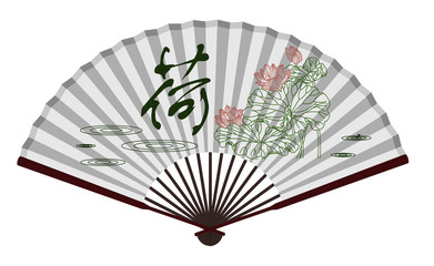 Ancient Chinese fan with lotus