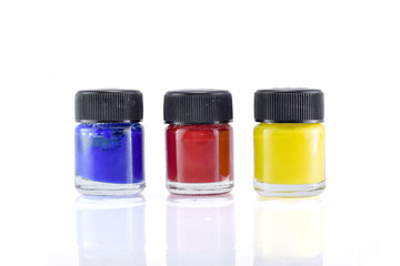 Colorful paint containers.