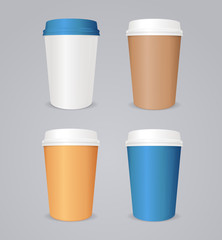 Vector colorful coffee paper cup set.