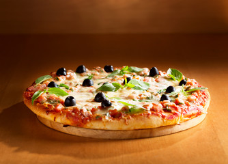 pizza with ham and olives