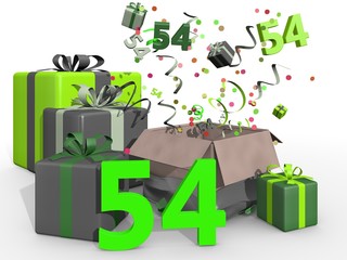 Presents and confetti for number 54