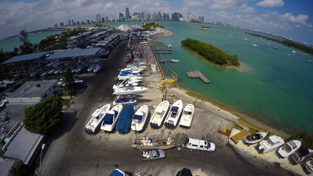 Aerial 4k video Boat Storage Key Biscayne Miami FL
