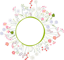 Blank frame with different flowers and herbs