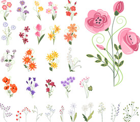 Obraz na płótnie Canvas Collection of different stylized flowers