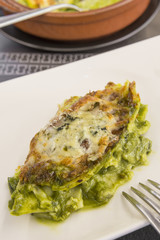 Lasagne with vegetables, spinach and cheese