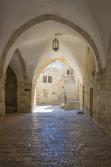 Stone arches and gallery in old Jaffa