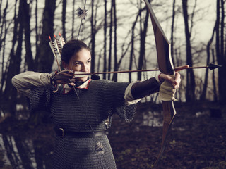 Medieval archery, woman shoot