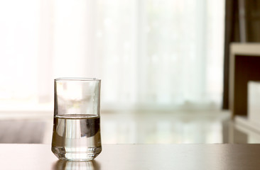 closeup Glass of water on table in the living room