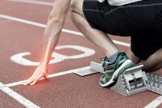 Highlighted bones of man about to race