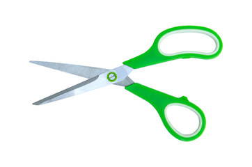 Green scissor isolated on white