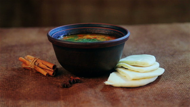 Traditional national dish first. Image of the first hot meal.