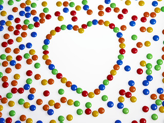multi color of coated chocolate  in the heart shape