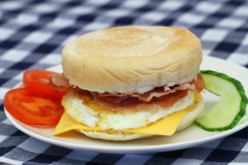 Egg and bacon muffin, closeup