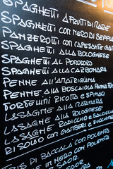 Menu board in an italian restaurant in Venice, Italy