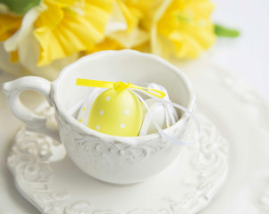 Delicate Easter Eggs in a Cup.Selective Focus