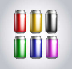 Collection of colored metal / aluminium cans. Soda can set