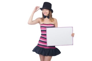 A young woman with hat isolated on white