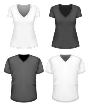Women and men v-neck t-shirt short sleeve.