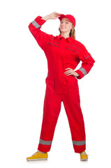 Woman in industrial concept isolated on white