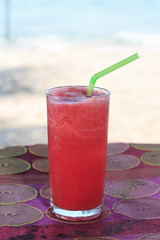 Watermelon shake on tropical beach