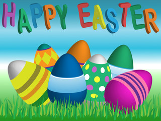 Happy Easter With Eggs In Grass