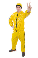Man in yellow suit isolated on white